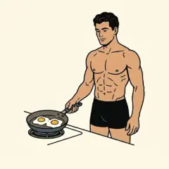 Un homme musclé prépare des œufs au plat. Combien d'oeuf par jour pour un tel physique ?