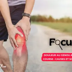 Un coureur tient son genou douloureux, rouge et enflammé. Focus sur la douleur au genou après la course : causes et solutions.