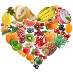 Un cœur de fruits et légumes frais, une alimentation saine pour combattre le mauvais cholestérol.