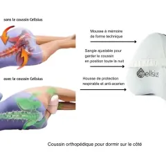 Illustration montrant la réduction de la douleur au sacrum pendant la grossesse grâce à un coussin orthopédique.