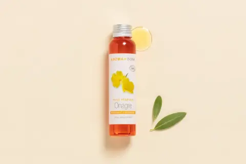 Flacon d'huile d'onagre bio, protectrice et régénérante. Idéal pour peaux, cheveux et ongles, et peut aider durant la ménopause.