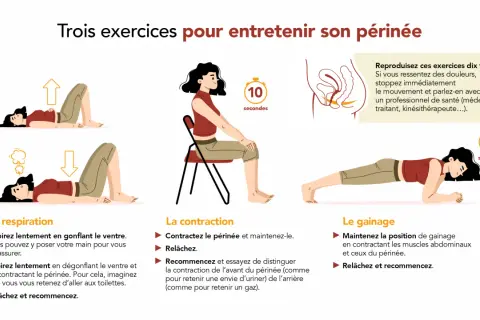 Trois exercices pour entretenir son périnée : respiration, contraction et gainage. Utile pour le problème périnée homme.