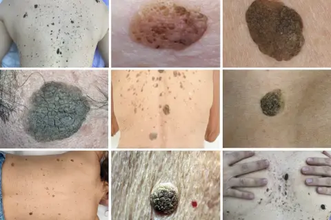 Diverses lésions cutanées, dont des kératoses séborrhéiques. Recherche d'un traitement naturel pour ces affections.