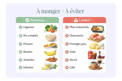 Légumes, riz complet, poisson, banane, amandes, infusion : voici quoi manger le soir pour bien dormir. Évitez plats industriels, charcuterie, fromages gras, soda, alcool et café.