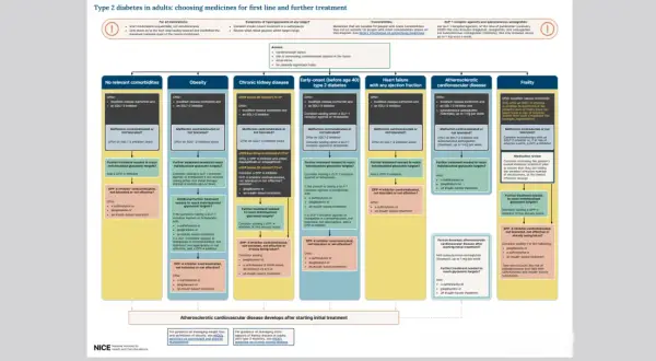 Guide pour le diabète de type 2 : hi diabète que faire ? Ce diagramme aide à choisir les médicaments selon les comorbidités et les objectifs glycémiques.