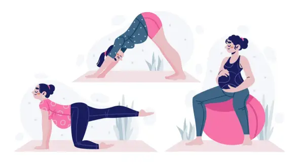 Trois femmes enceintes pratiquent le yoga pour soulager la douleur à la hanche pendant la grossesse.
