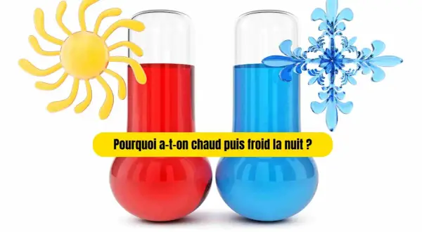 Deux thermomètres, l'un rouge avec un soleil, l'autre bleu avec un flocon, illustrent la sensation de chaud et froid dans le corps.