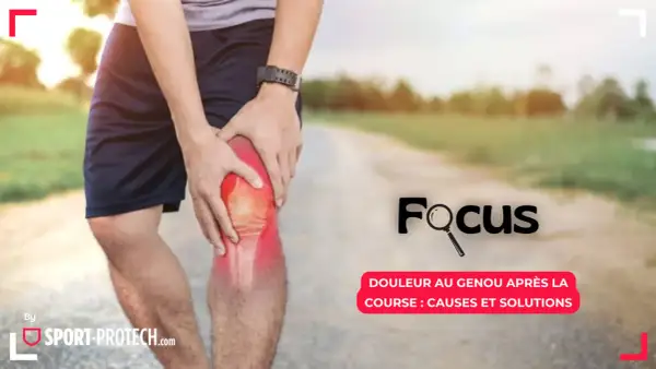 Un coureur tient son genou douloureux, rouge et enflammé. Focus sur la douleur au genou après la course : causes et solutions.