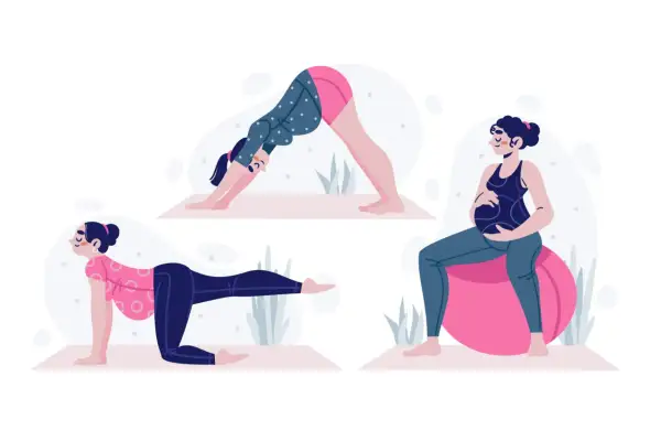 Trois femmes enceintes pratiquent le yoga pour soulager la douleur à la hanche pendant la grossesse.