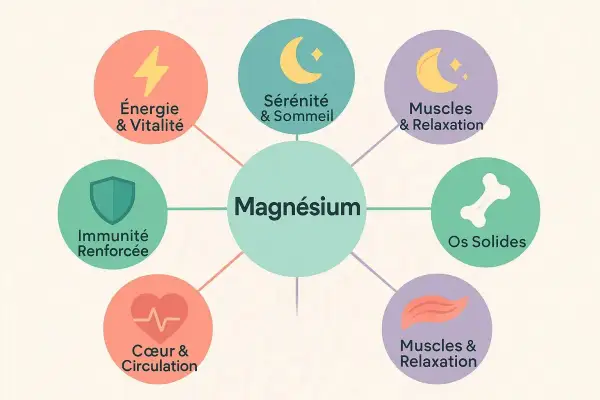 Le magnésium est essentiel pour l'énergie, le sommeil, les muscles, les os, le cœur et peut aider à combattre la dépression.