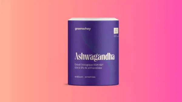 Flacon d'Ashwagandha Greenwhey. La question "ashwagandha interdit en France pourquoi" suscite des débats sur sa réglementation.